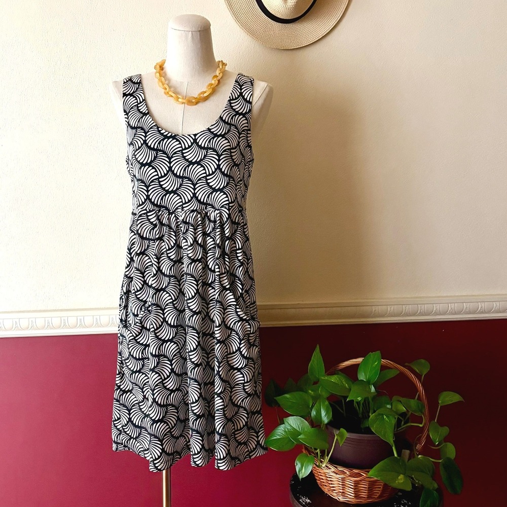 Saint Tropez West Black & White Shell Print Mini Dress Swim Coverup S Pockets